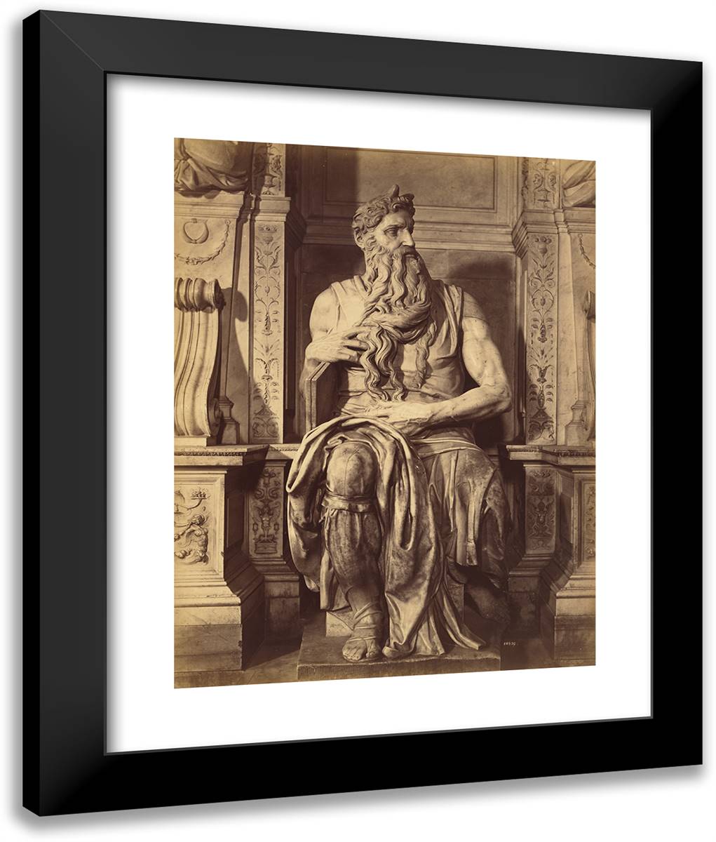 Moise by Michael Angelo, Central Sculpture of the Tomb of J 20x24 Black Modern Wood Framed Art Print Poster by Alinari, Fratelli