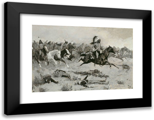 Rushing Red Lodges Passed Through the Line 24x19 Black Modern Wood Framed Art Print Poster by Remington, Frederic