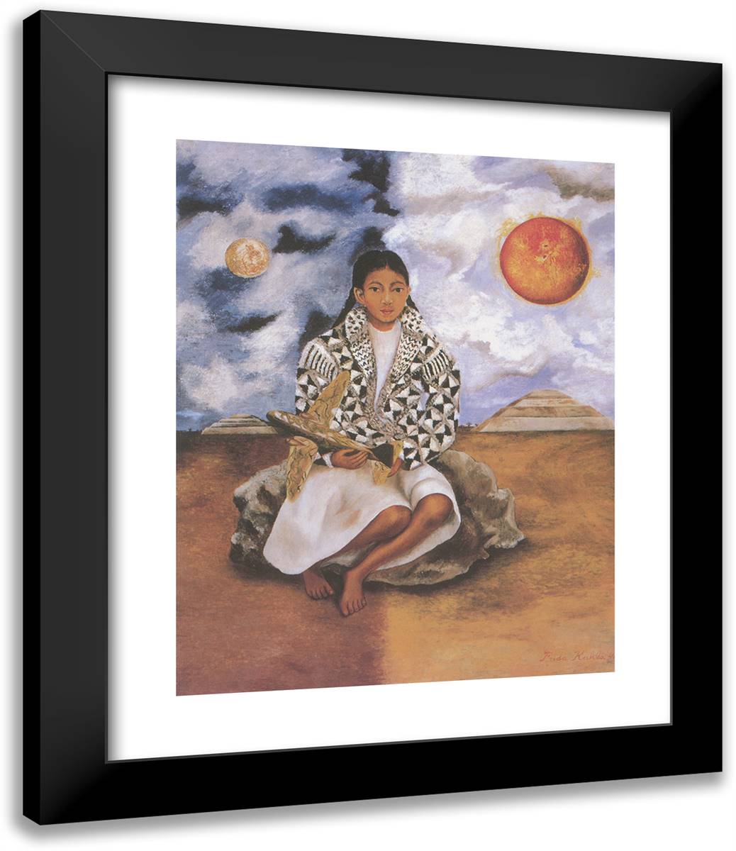 A Girl from Tehuacan (Sun and Moon) 20x24 Black Modern Wood Framed Art Print Poster by Kahlo, Frida