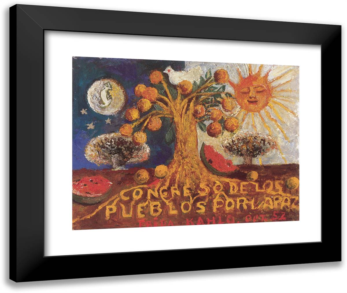 Congress of People for Peace 24x20 Black Modern Wood Framed Art Print Poster by Kahlo, Frida