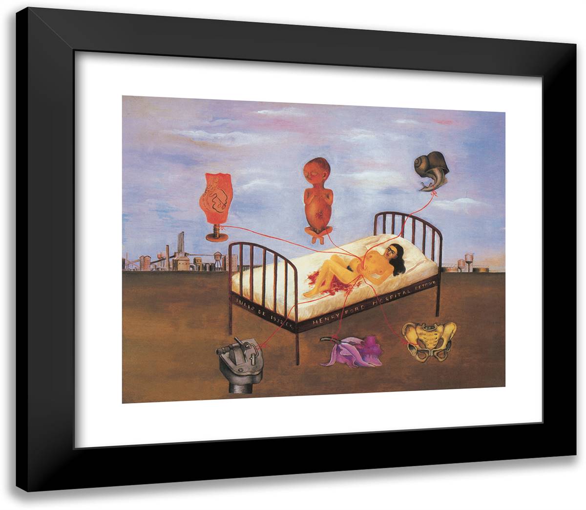 Henry Ford Hospital (The Flying Bed) 23x20 Black Modern Wood Framed Art Print Poster by Kahlo, Frida