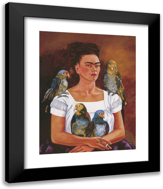 Me and My Parrots 20x24 Black Modern Wood Framed Art Print Poster by Kahlo, Frida