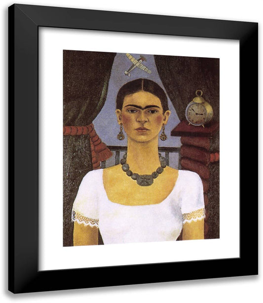 Self Portrait - Time Flies 20x24 Black Modern Wood Framed Art Print Poster by Kahlo, Frida