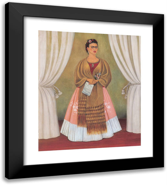 Self Portrait Between the Curtains 20x22 Black Modern Wood Framed Art Print Poster by Kahlo, Frida