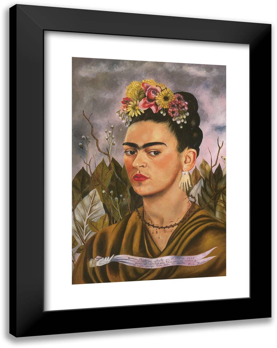 Self Portrait Dedicated to Dr Eloesser 19x24 Black Modern Wood Framed Art Print Poster by Kahlo, Frida