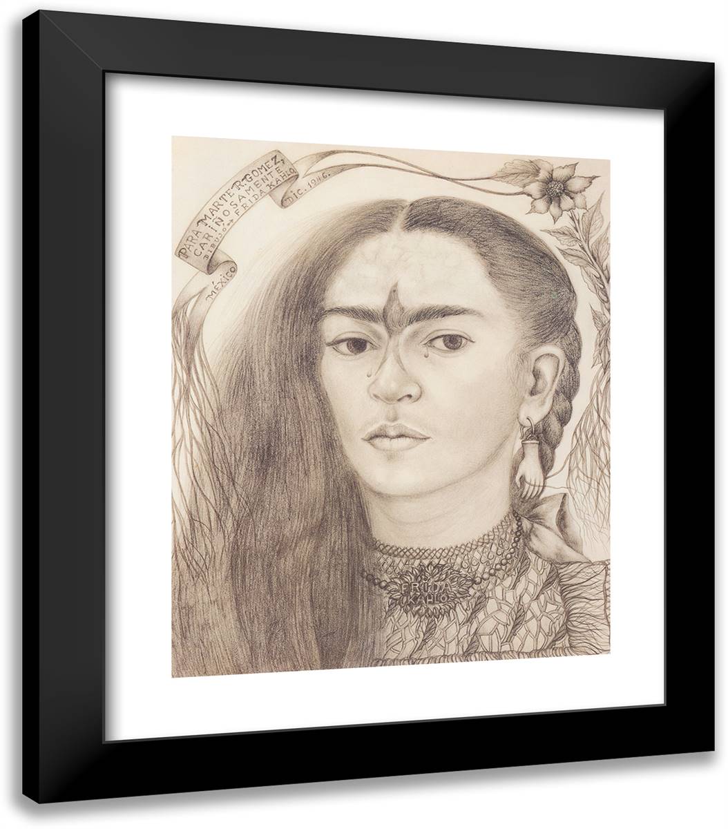 Self Portrait Dedicated to Marte R Gomez 20x23 Black Modern Wood Framed Art Print Poster by Kahlo, Frida