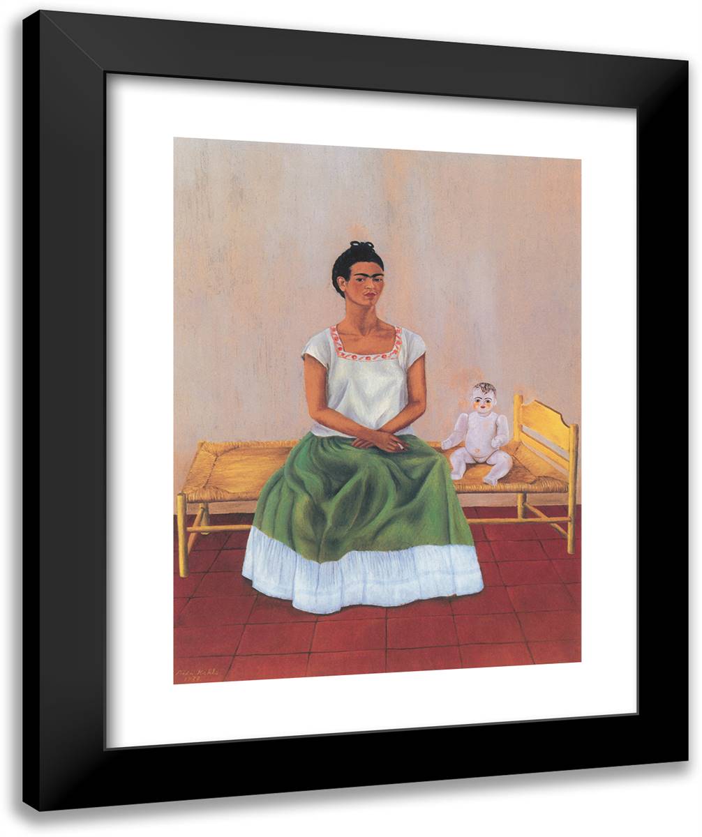 Self Portrait Sitting on the Bed 20x24 Black Modern Wood Framed Art Print Poster by Kahlo, Frida