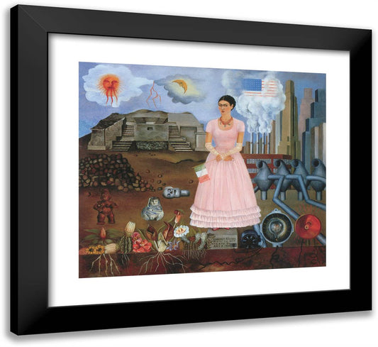 Self Portrait Standing Along the Border Between Mexico and the United States 22x20 Black Modern Wood Framed Art Print Poster by Kahlo, Frida