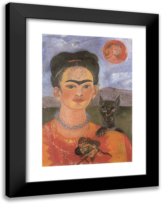 Self Portrait with a Portrait of Diego on the Breast and Maria Between the Eyebrows 18x24 Black Modern Wood Framed Art Print Poster by Kahlo, Frida