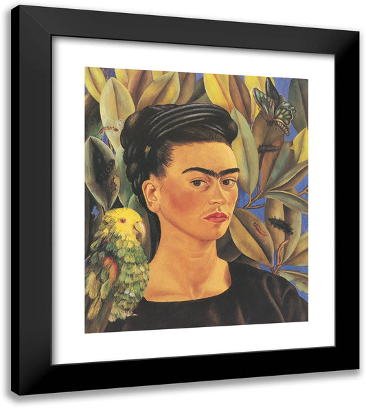 Self Portrait with Bonito 20x23 Black Modern Wood Framed Art Print Poster by Kahlo, Frida