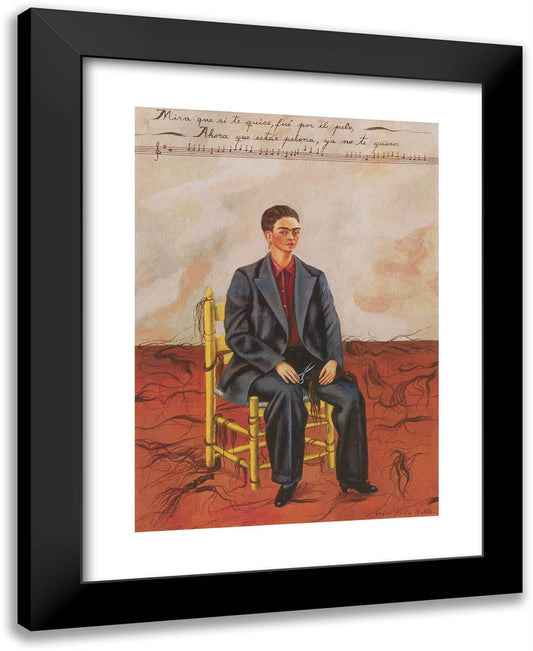 Self Portrait with Cropped Hair 19x24 Black Modern Wood Framed Art Print Poster by Kahlo, Frida