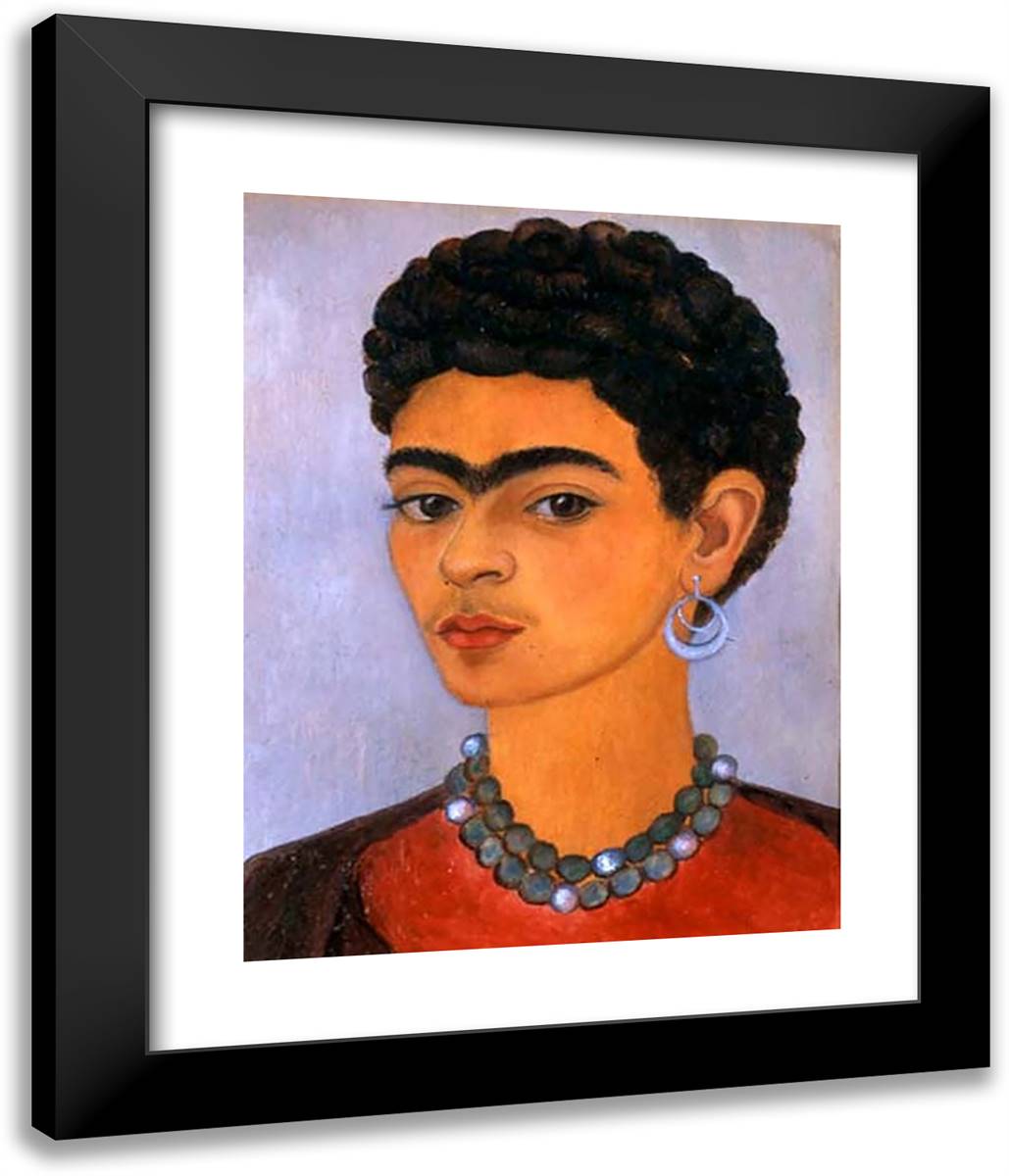 Self Portrait with Curly Hair 20x24 Black Modern Wood Framed Art Print Poster by Kahlo, Frida