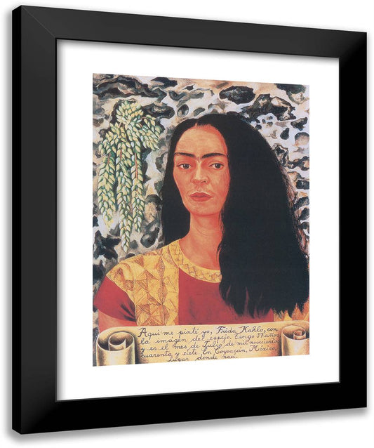 Self Portrait with Hair Down 20x24 Black Modern Wood Framed Art Print Poster by Kahlo, Frida