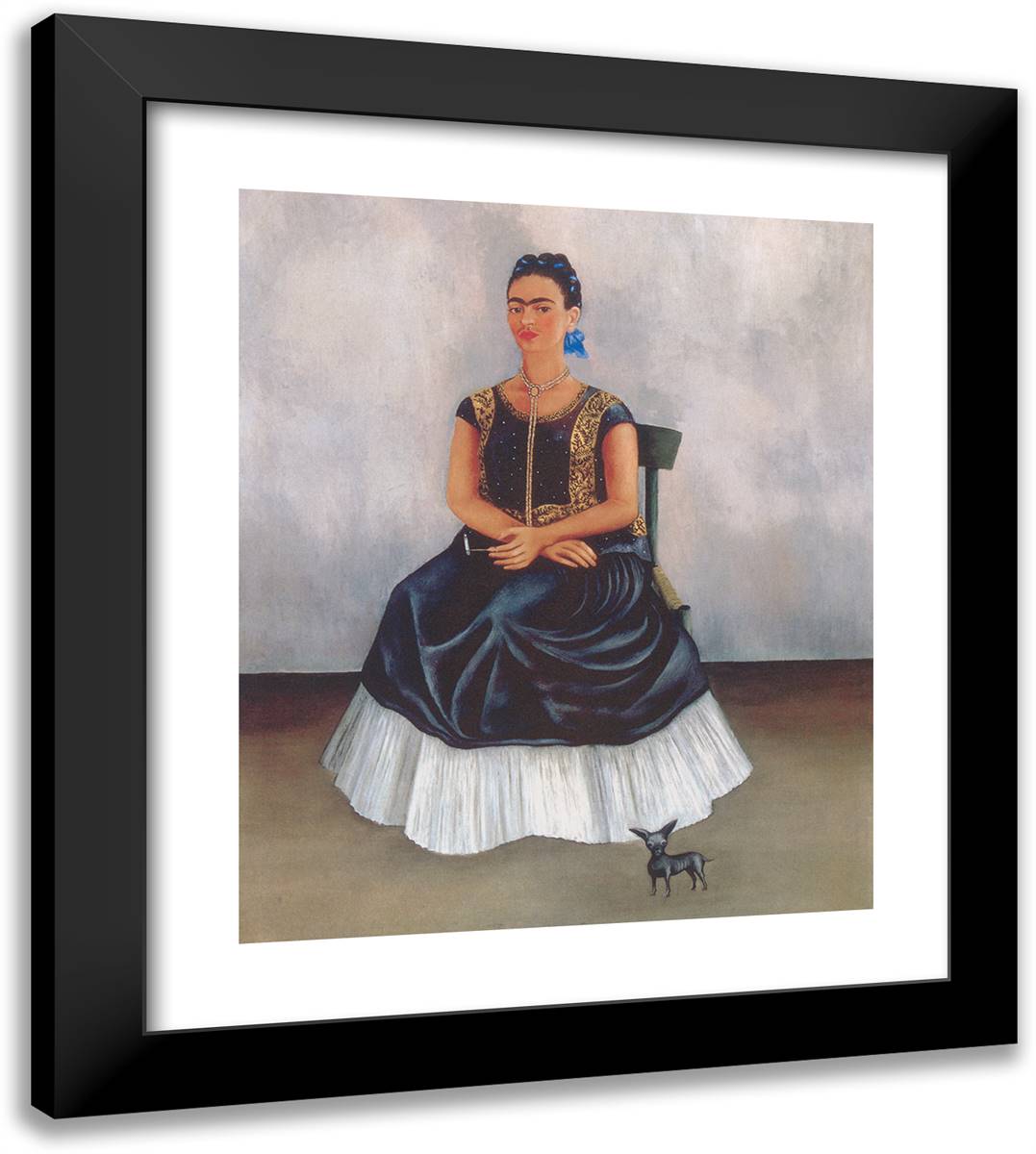 Self Portrait with Itzcuintli Dog 20x22 Black Modern Wood Framed Art Print Poster by Kahlo, Frida