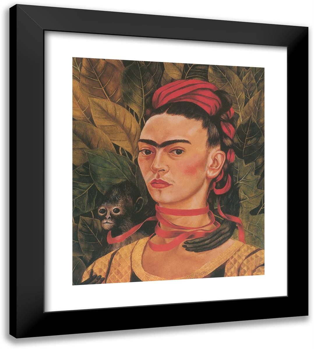 Self Portrait with Monkey, 1940 20x22 Black Modern Wood Framed Art Print Poster by Kahlo, Frida