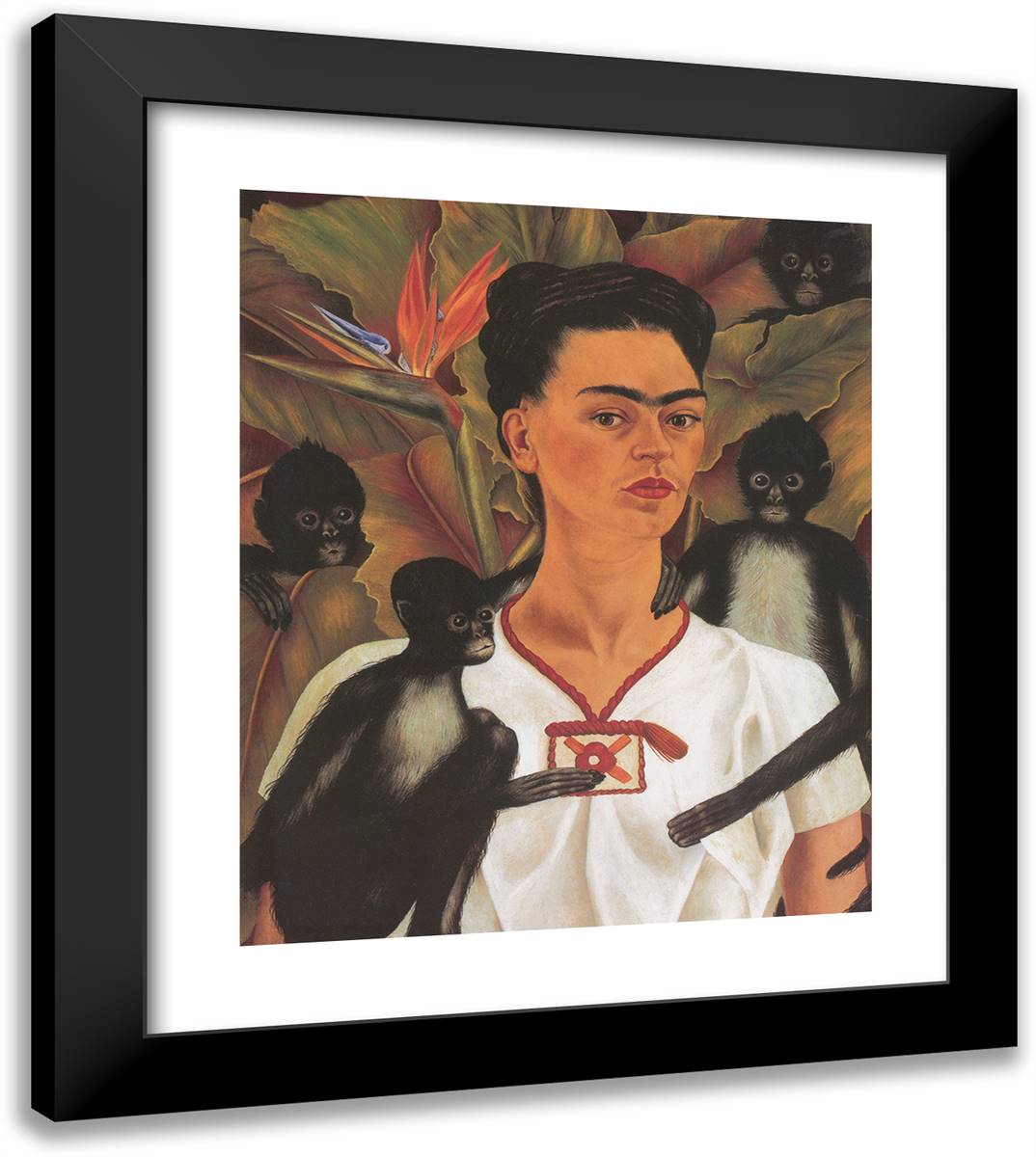 Self Portrait with Monkeys 20x23 Black Modern Wood Framed Art Print Poster by Kahlo, Frida