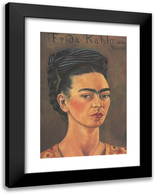 Self Portrait with Red and Gold Dress 19x24 Black Modern Wood Framed Art Print Poster by Kahlo, Frida