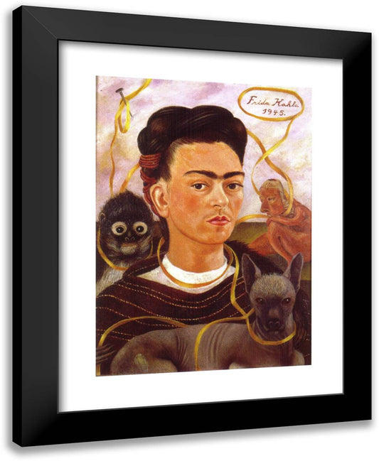 Self Portrait with Small Monkey 19x24 Black Modern Wood Framed Art Print Poster by Kahlo, Frida