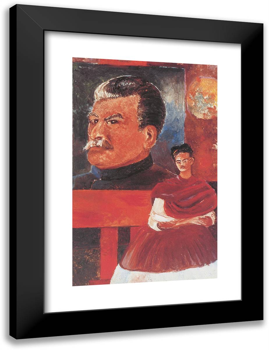 Self Portrait with Stalin 18x24 Black Modern Wood Framed Art Print Poster by Kahlo, Frida