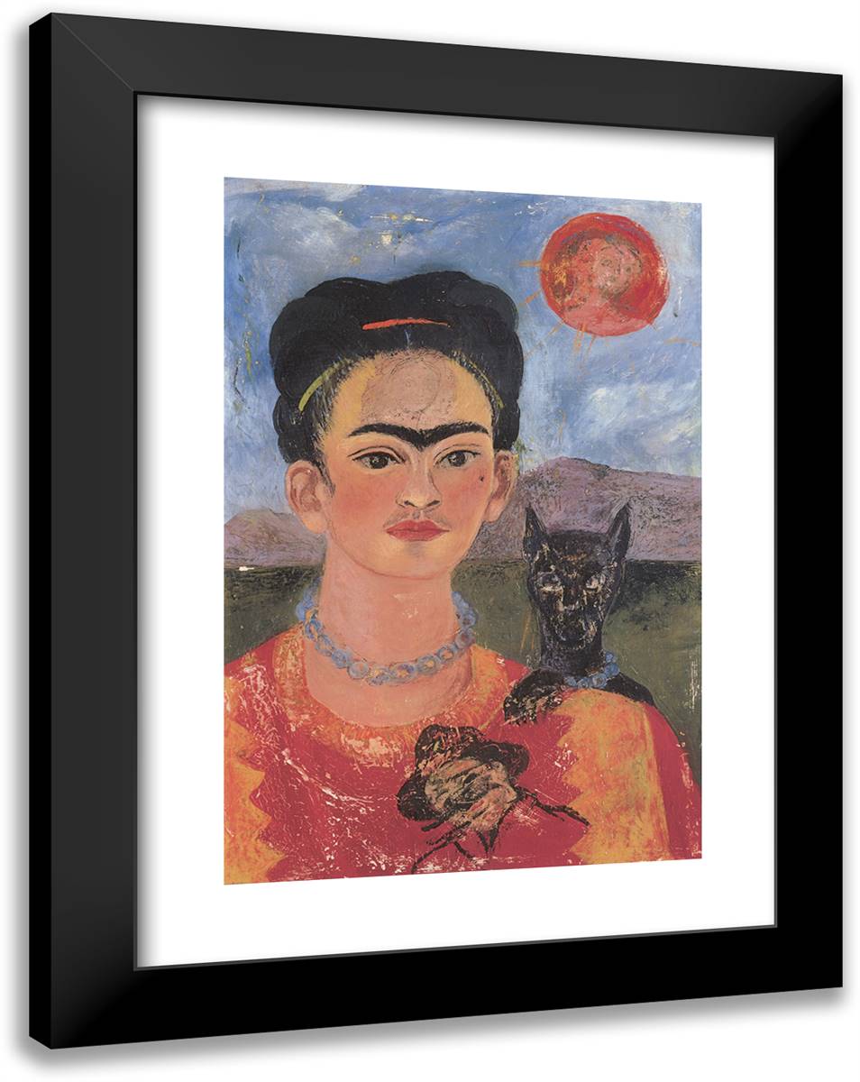 Self Portrait with the Image of Diego on My Breast and Maria on My Brow 18x24 Black Modern Wood Framed Art Print Poster by Kahlo, Frida