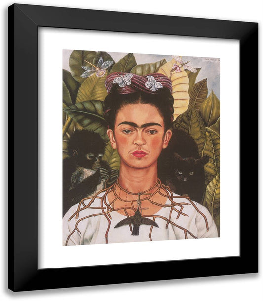 Self Portrait with Thorny Necklace 20x23 Black Modern Wood Framed Art Print Poster by Kahlo, Frida