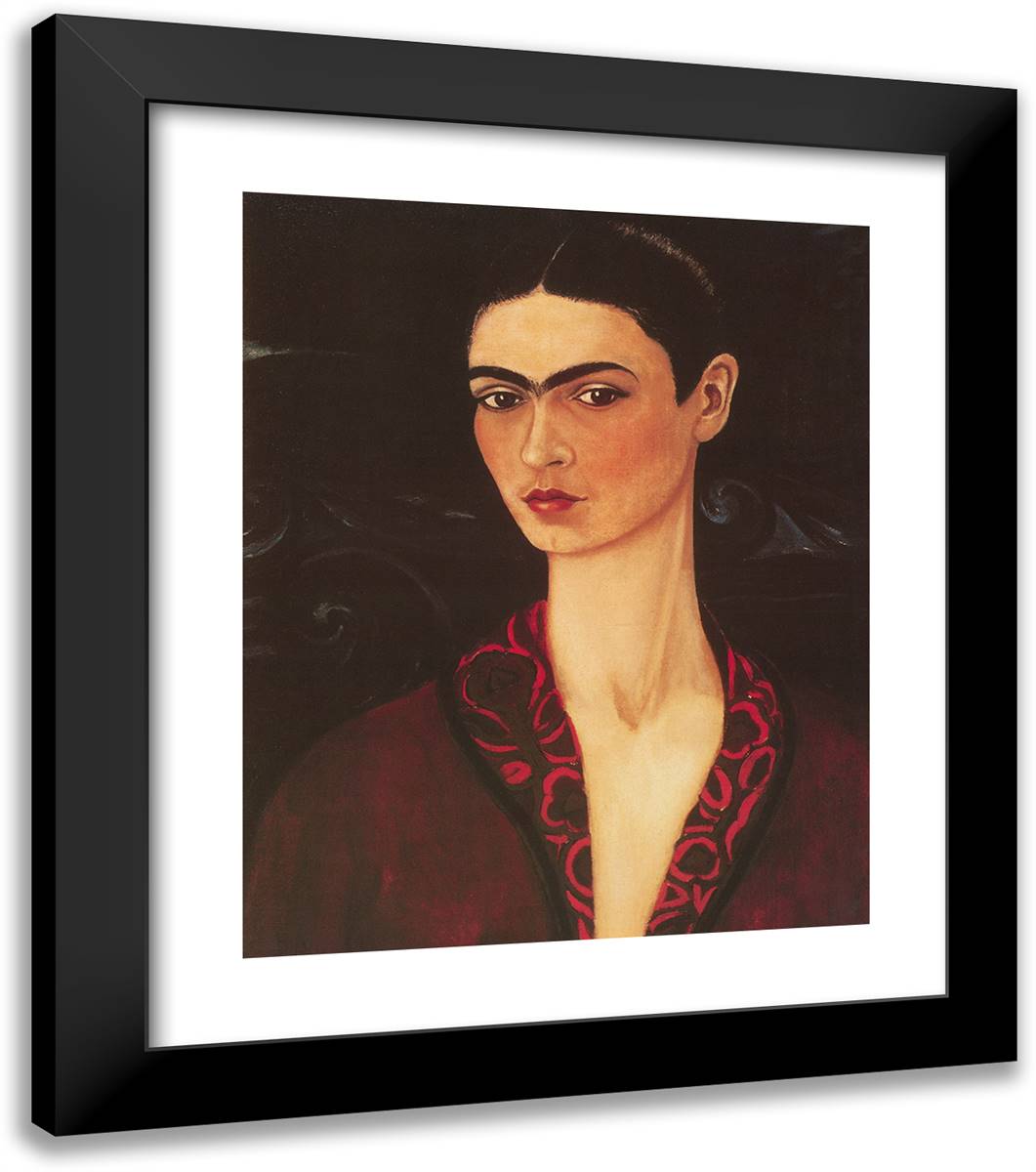 Self Portrait with Velvet Dress 20x23 Black Modern Wood Framed Art Print Poster by Kahlo, Frida