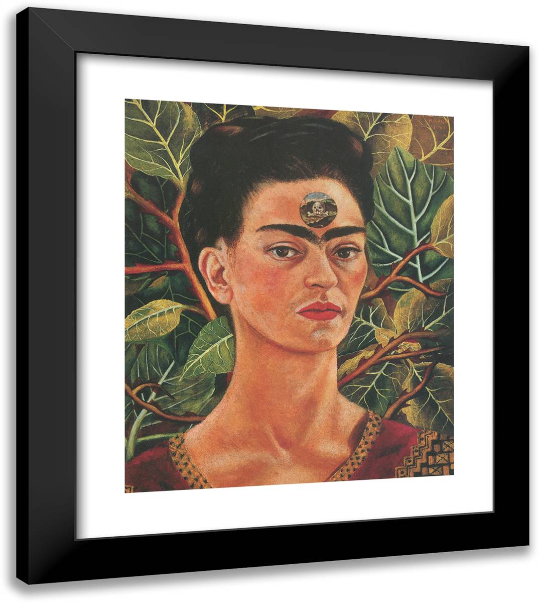 Self Portrait, Thinking of Death 20x23 Black Modern Wood Framed Art Print Poster by Kahlo, Frida