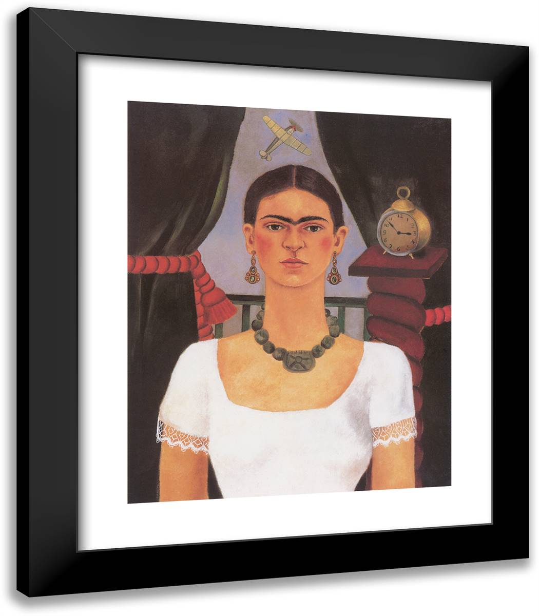 Self Portrait, Time Flies 20x23 Black Modern Wood Framed Art Print Poster by Kahlo, Frida