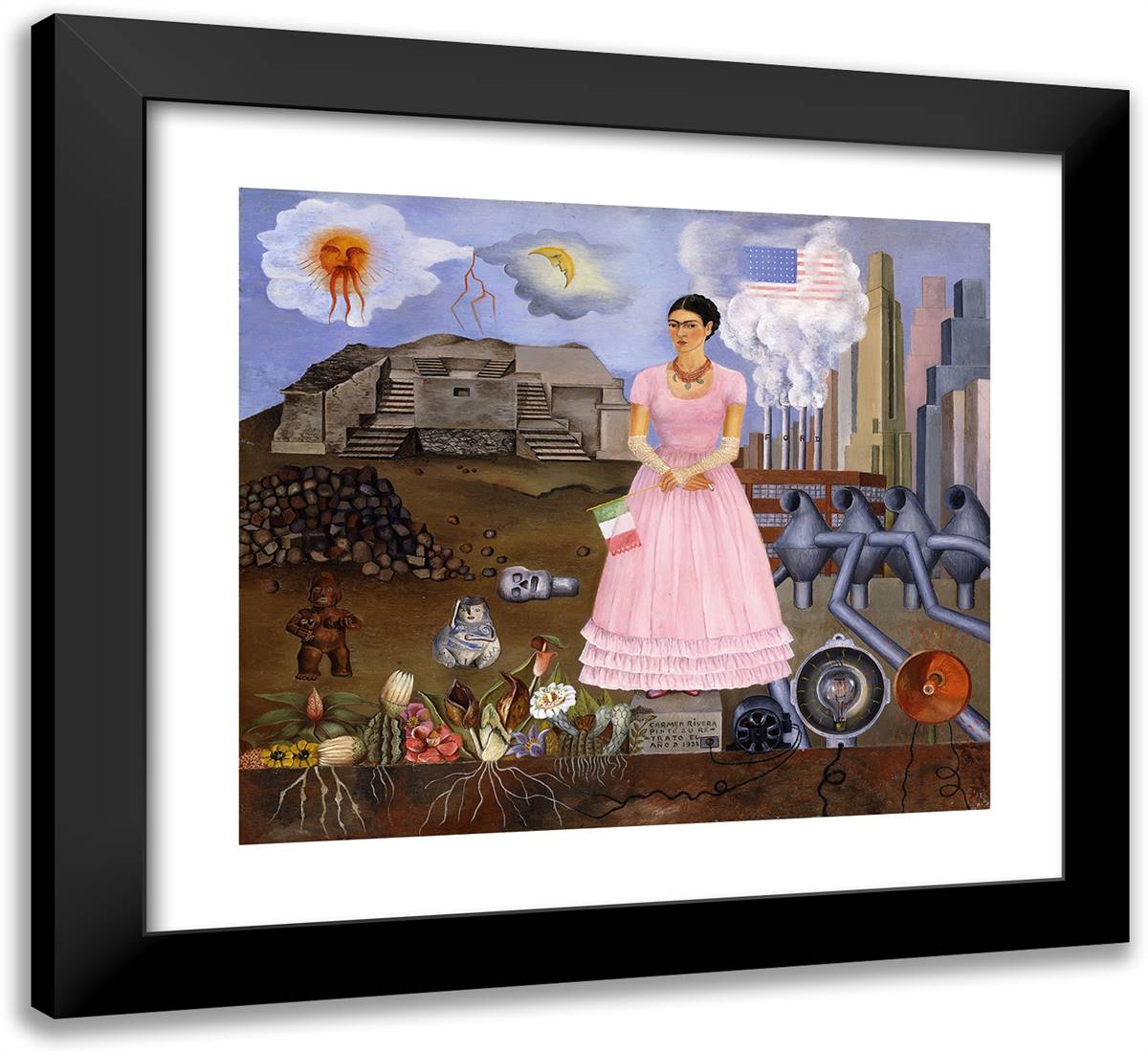 Self-Portrait Along the Boarder Line Between Mexico and the United States 22x20 Black Modern Wood Framed Art Print Poster by Kahlo, Frida