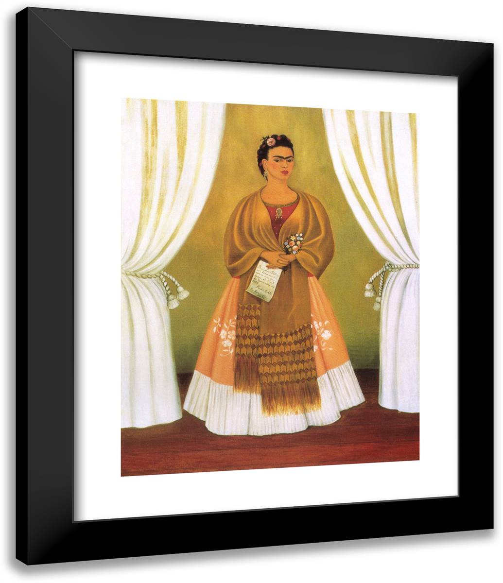 Self-Portrait Dedicated Tomleon Trotsky (Between the Curtains) 20x24 Black Modern Wood Framed Art Print Poster by Kahlo, Frida