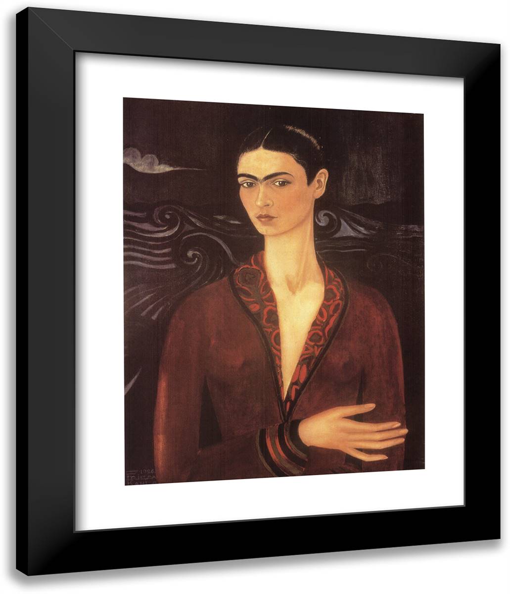 Self-Portrait in a Velvet Dress 20x24 Black Modern Wood Framed Art Print Poster by Kahlo, Frida