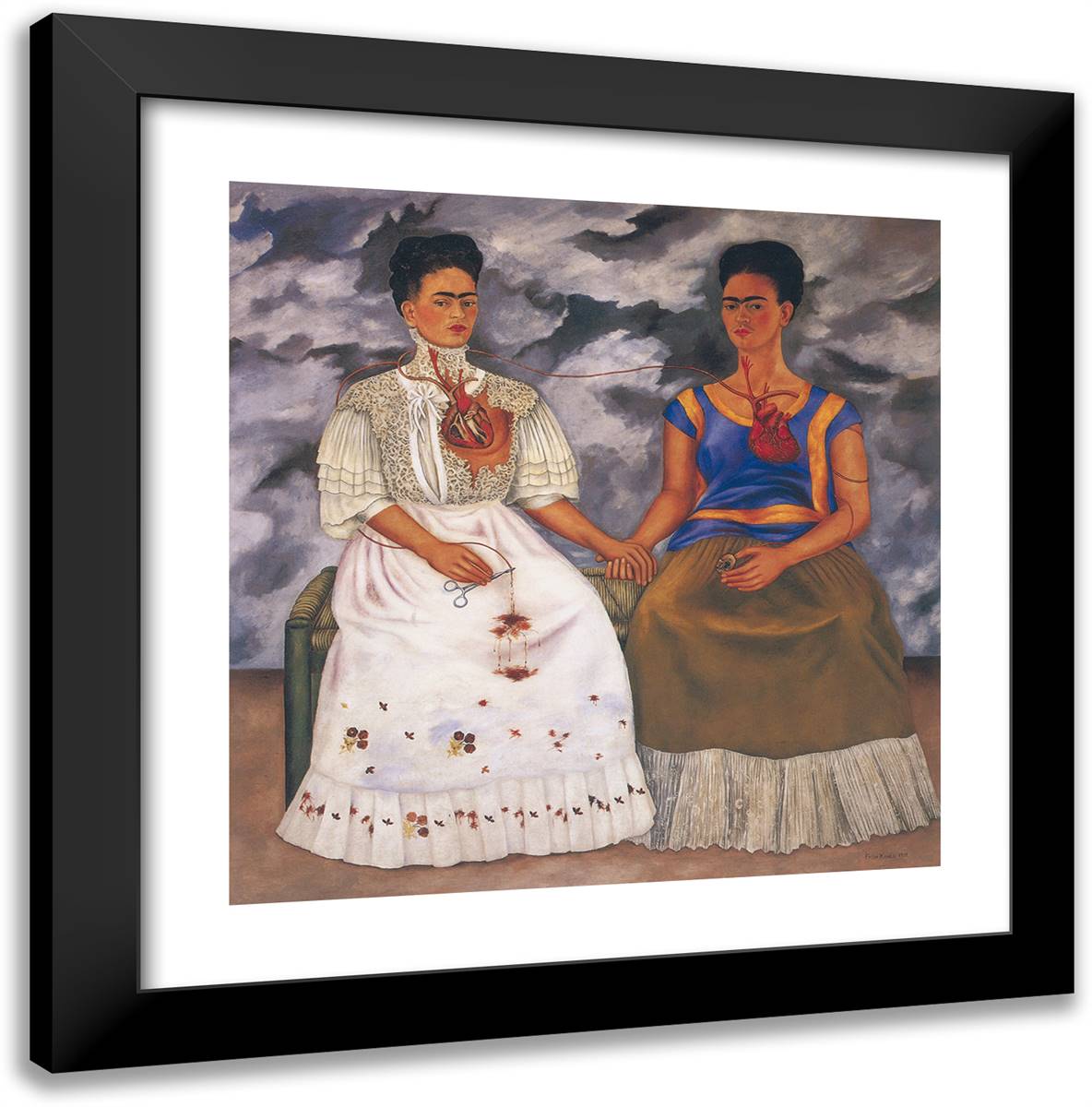 The Two Fridas 20x20 Black Modern Wood Framed Art Print Poster by Kahlo, Frida