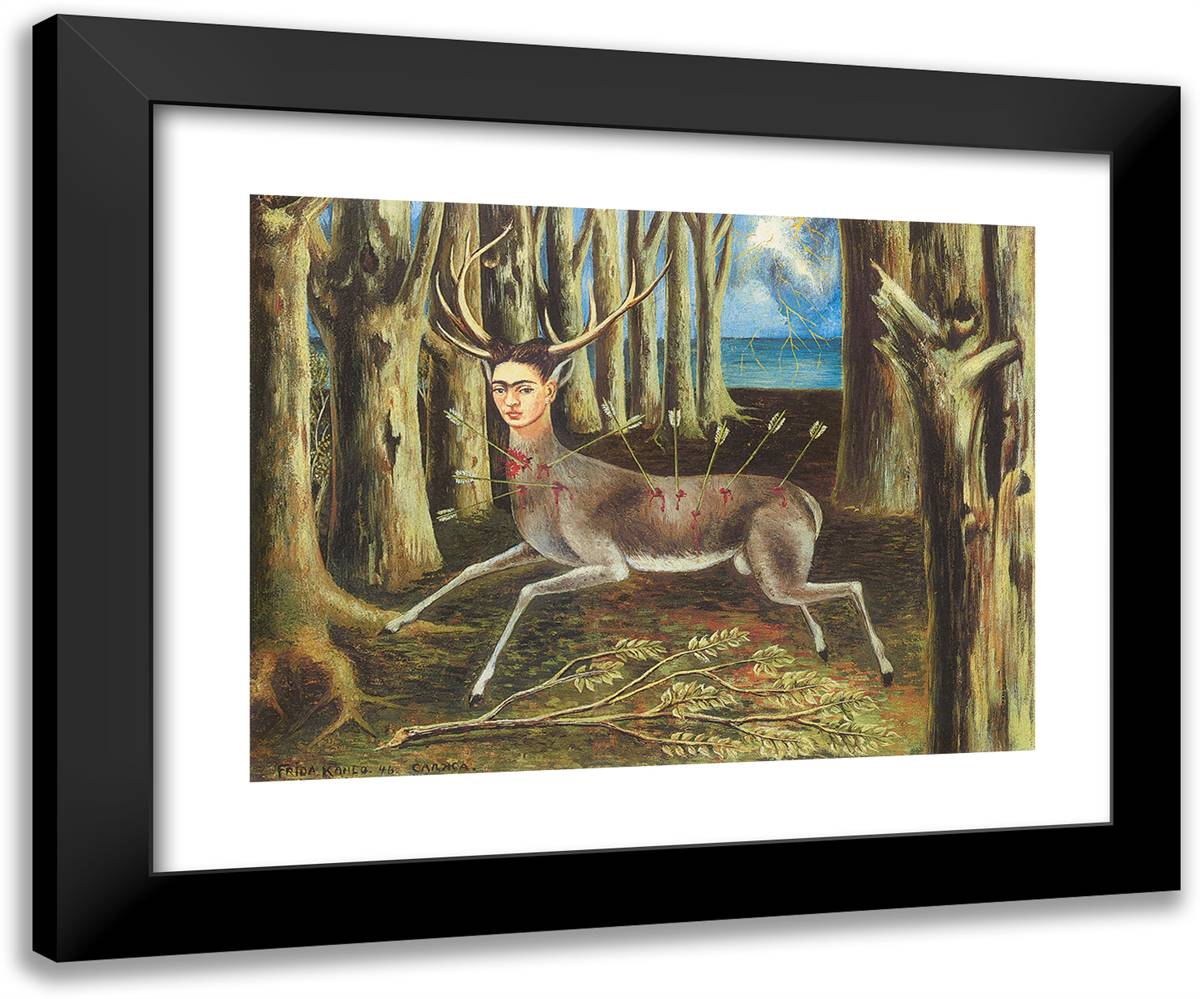 The Wounded Deer (Little Deer) 24x20 Black Modern Wood Framed Art Print Poster by Kahlo, Frida