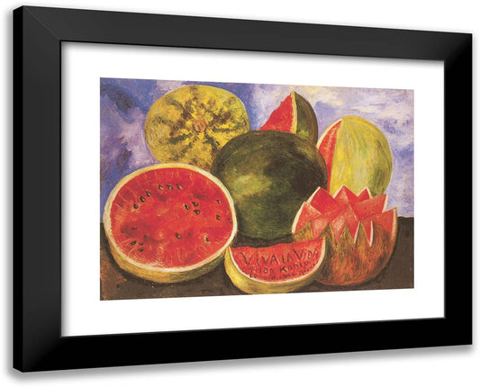 Watermelons Still Life, VIva La VIda (Long Live Life) 24x19 Black Modern Wood Framed Art Print Poster by Kahlo, Frida
