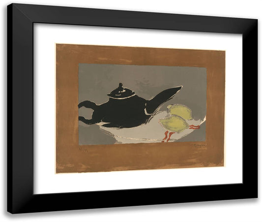 Black Teapot and Lemons 24x20 Black Modern Wood Framed Art Print Poster by Braque, Georges