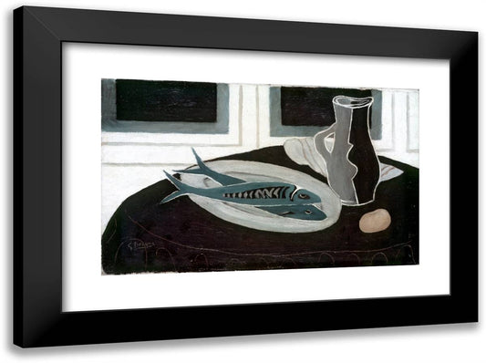 Bottle and Fish 24x18 Black Modern Wood Framed Art Print Poster by Braque, Georges