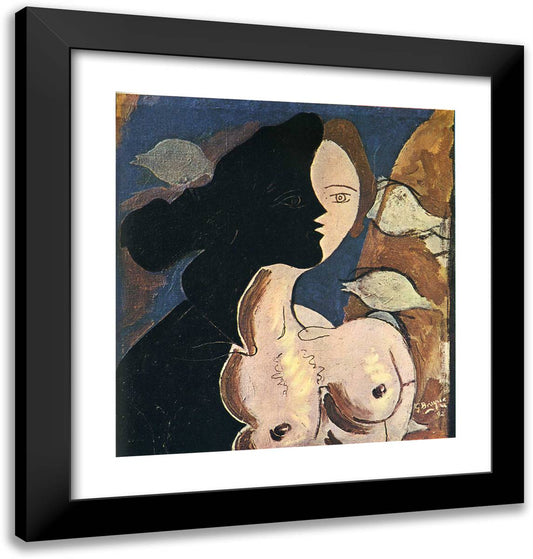 Figure Double with Marine Background 20x21 Black Modern Wood Framed Art Print Poster by Braque, Georges
