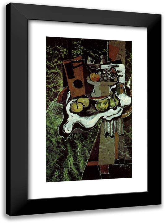 Fruit on a Tablecloth with a Fruitdish 17x24 Black Modern Wood Framed Art Print Poster by Braque, Georges