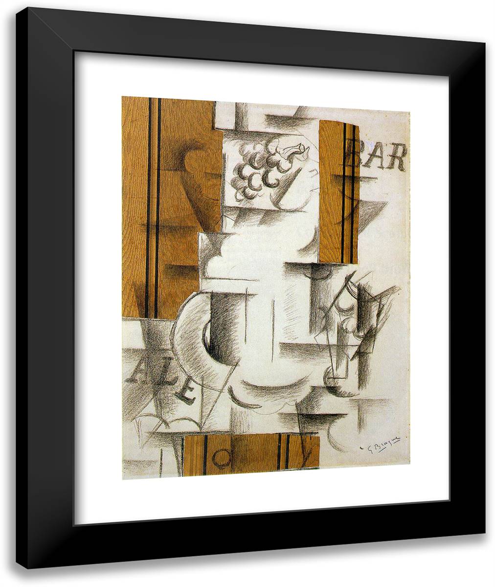 Fruitdish and Glass 20x24 Black Modern Wood Framed Art Print Poster by Braque, Georges