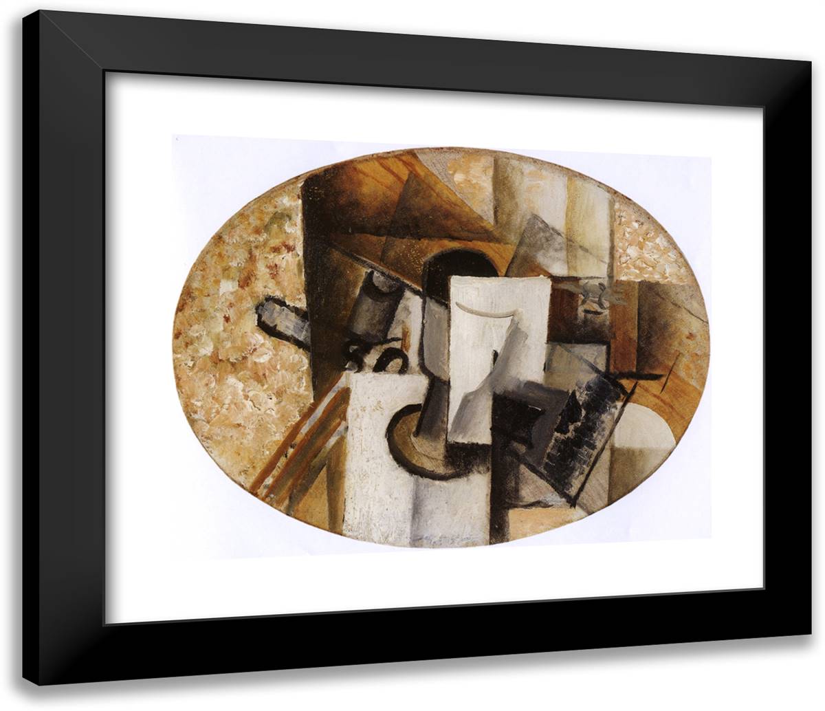 Glass and Card 23x20 Black Modern Wood Framed Art Print Poster by Braque, Georges