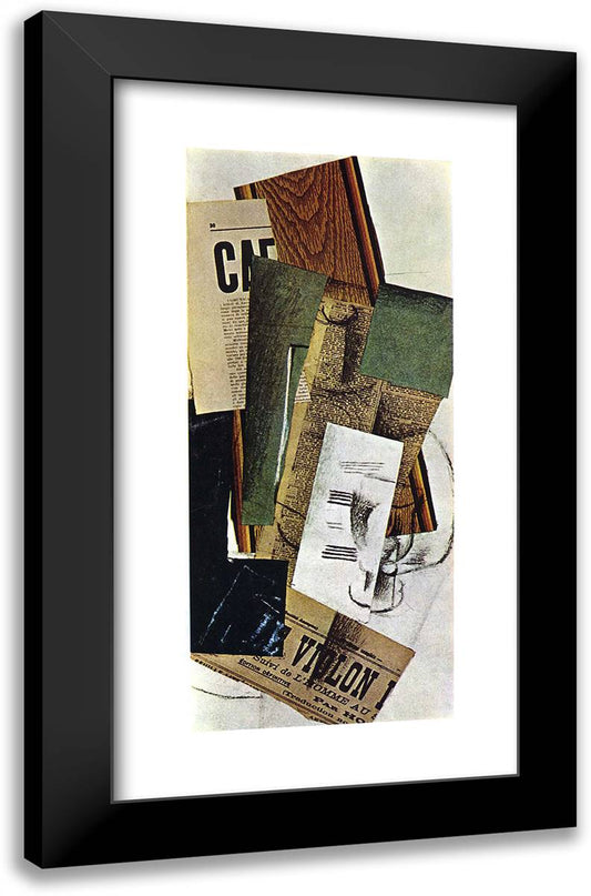 Glass Carafe and Newspapers 15x24 Black Modern Wood Framed Art Print Poster by Braque, Georges