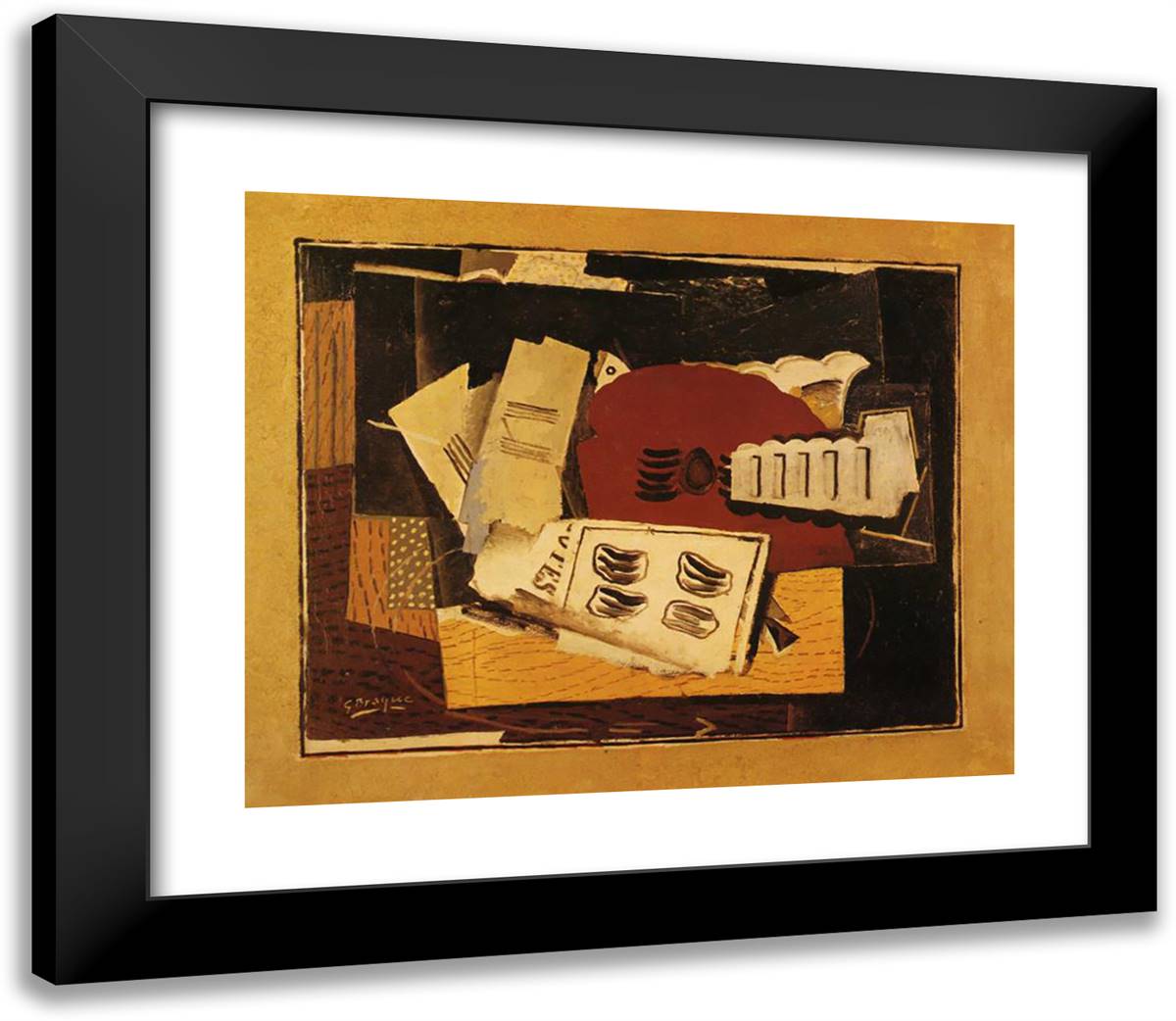 Guitar and Sheet Music 23x20 Black Modern Wood Framed Art Print Poster by Braque, Georges