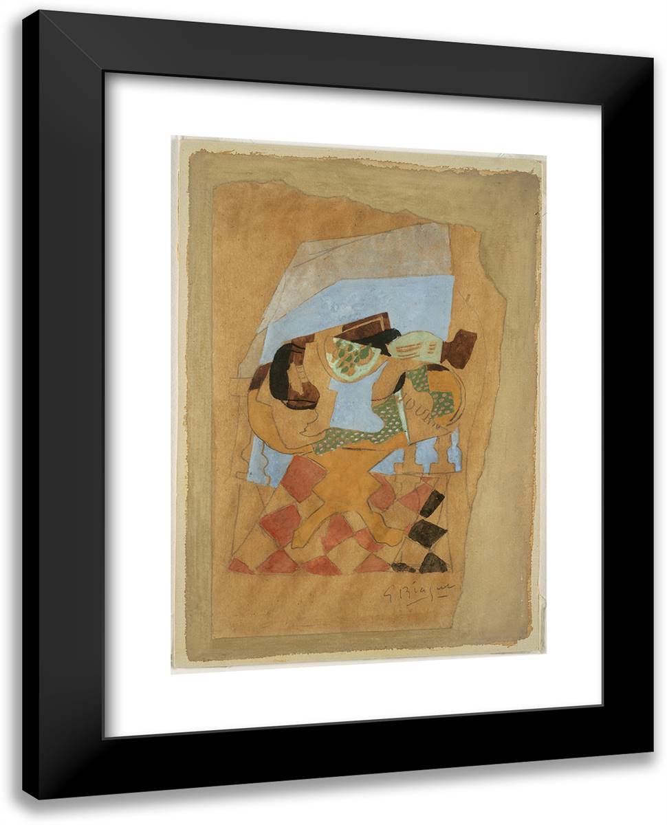 Still Life on a Pedestal Table 19x24 Black Modern Wood Framed Art Print Poster by Braque, Georges