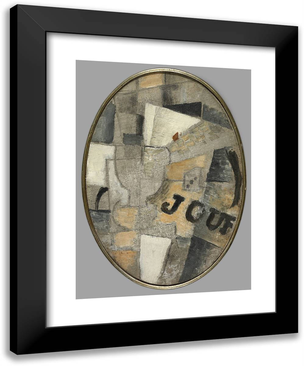 Still Life with Glass, Dice, Newspaper and Playing Card 19x24 Black Modern Wood Framed Art Print Poster by Braque, Georges