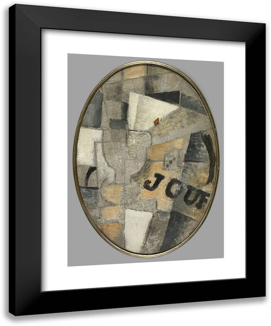 Still Life with Glass, Dice, Newspaper and Playing Card 19x24 Black Modern Wood Framed Art Print Poster by Braque, Georges