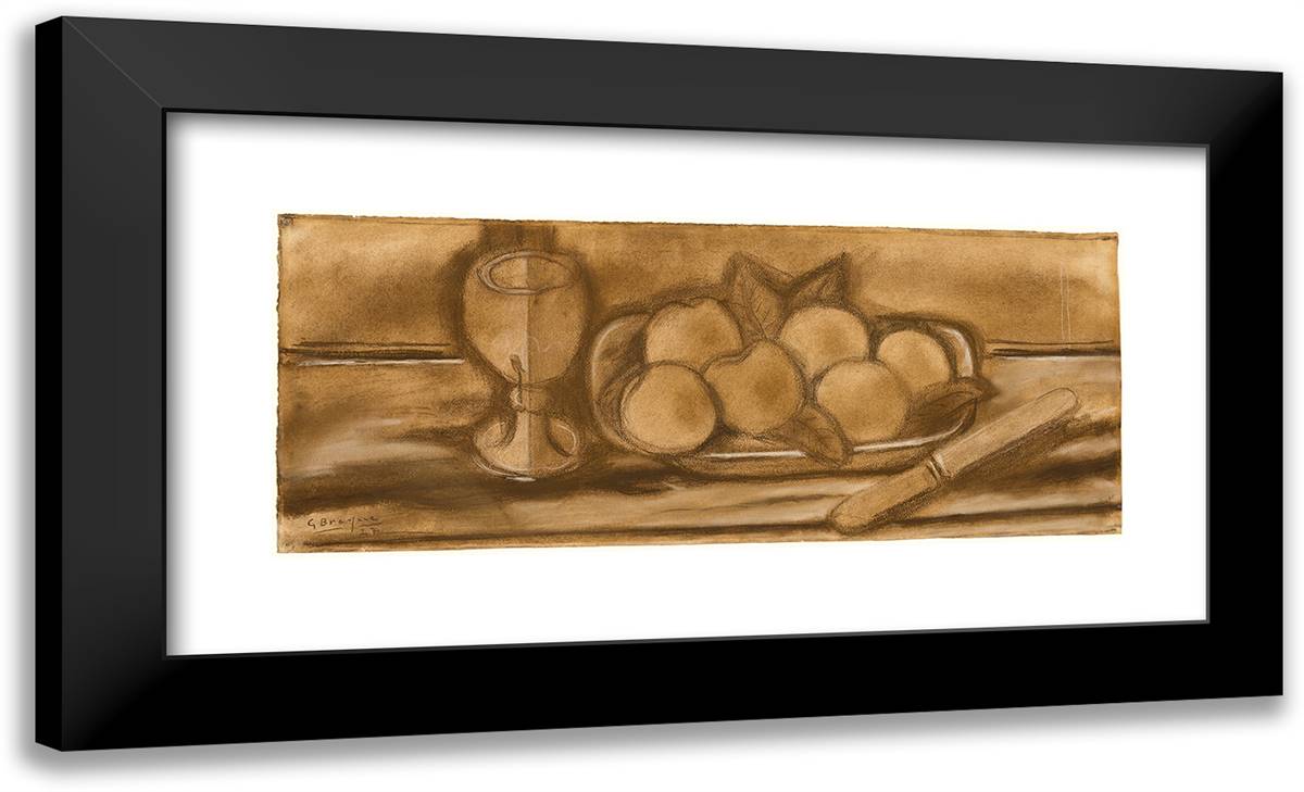 Still Life with Glass, Fruit Dish and Knife 24x15 Black Modern Wood Framed Art Print Poster by Braque, Georges