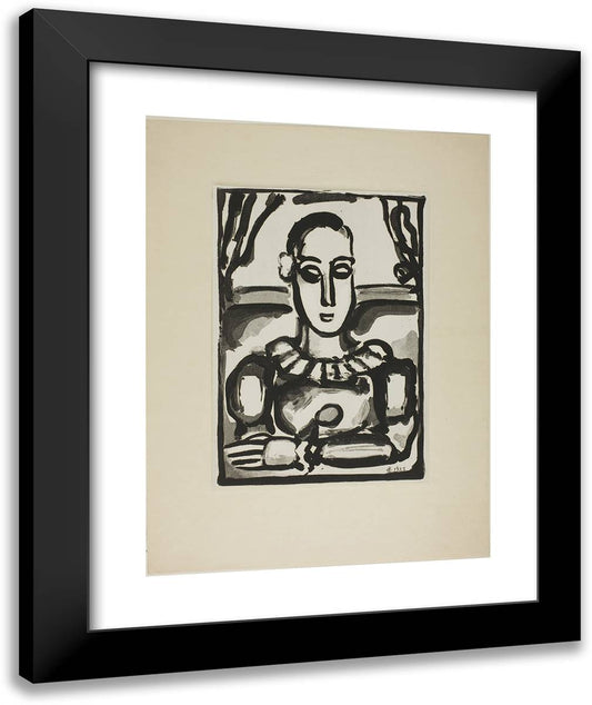 Black Pierrot, Plate Two from Cirque De L'Etoile Filante 20x24 Black Modern Wood Framed Art Print Poster by Rouault, Georges