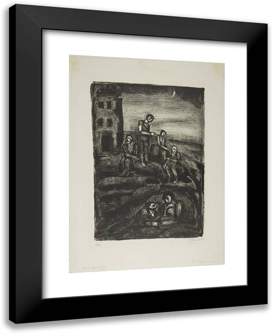 District of Long Hardships (The Poor Family), from La Petite Banlieue 19x24 Black Modern Wood Framed Art Print Poster by Rouault, Georges