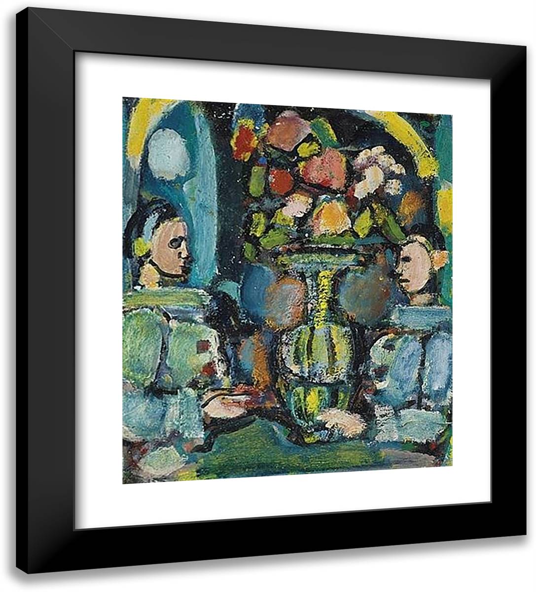 Pierrots Bleus Au Bouquet 20x22 Black Modern Wood Framed Art Print Poster by Rouault, Georges