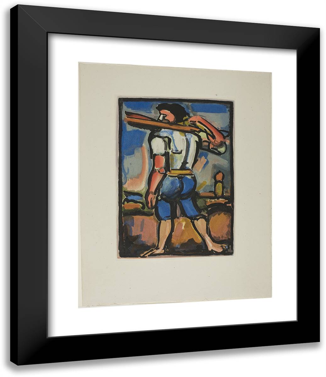 The Executioner's Helper (Carrying One of the Boards of the Cross), Plate Sixteen from the Passion 20x24 Black Modern Wood Framed Art Print Poster by Rouault, Georges